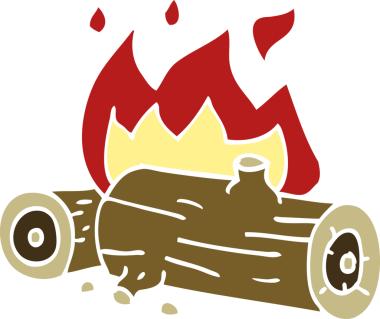 Bir insan tarafından çizilmiş karalama yanan kütükler.