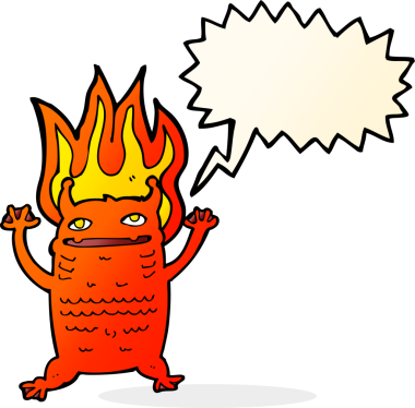 Bir insan tarafından çizilmiş konuşma balonu olan küçük bir canavar.