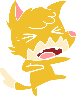 Kızgın düz renkli çizgi film tilkisi bir insan tarafından çizilmiş.