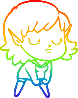 Gökkuşağı gradyan çizgi çizimi bir insan tarafından çizilmiş bir elf kızı