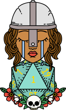 Retro Dövme Tarzı Ağlayan İnsan Dövüşçüsü Bir insan tarafından çizilmiş doğal bir D20 ruloyla