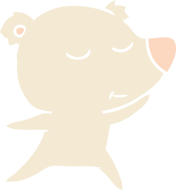 Bir insan tarafından çizilmiş mutlu düz renkli çizgi film kutup ayısı dansı.