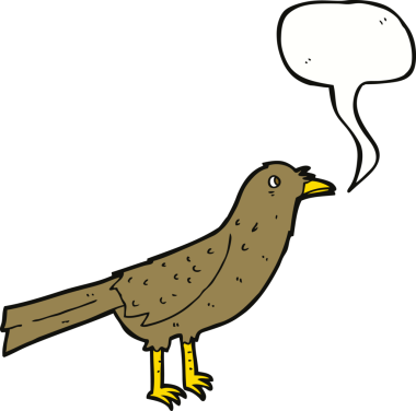 Bir insan tarafından çizilmiş konuşma balonlu çizgi film kuşu.