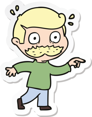 Bir insan tarafından çizilmiş bıyıklı bir karikatür adamın çıkartması.