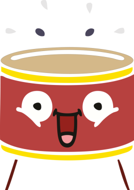 Bir insan tarafından çizilen davulun düz renk retro karikatürü