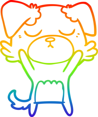 Gökkuşağı gradyan çizimi. Bir insan tarafından çizilmiş şirin bir köpek çizimi.