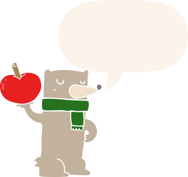 Elmalı çizgi film ayısı konuşma baloncuğu ile bir insan tarafından çizilmiş retro tarzı