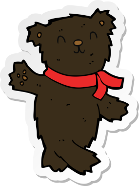 Bir insan tarafından çizilmiş oyuncak ayı sallayan bir karikatür çıkartması.