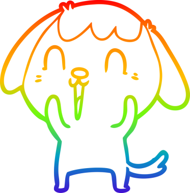 Gökkuşağı gradyan çizimi. Bir insan tarafından çizilmiş şirin bir köpek çizimi.