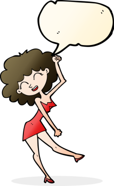 Bir insan tarafından çizilmiş konuşma balonu olan çizgi film dansçısı kadın.