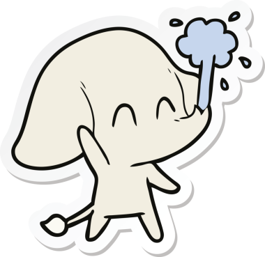 Bir insan tarafından çizilmiş su püskürten şirin bir filin çıkartması.