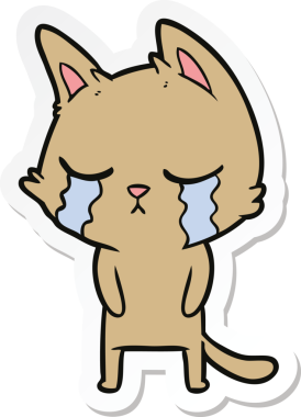 Bir insan tarafından çizilmiş ağlayan çizgi film kedisinin çıkartması.