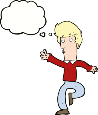 Bir insan tarafından çizilmiş düşünce baloncuğuyla aceleci bir adam.