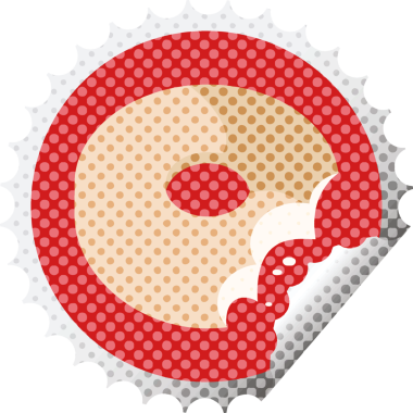 Isırılmış çörek grafik vektör illüstrasyon yuvarlak etiket bir insan tarafından çizilmiş