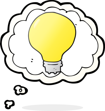 Bir insan tarafından çizilmiş serbest çizim düşünce kabarcığı çizgi film ampulü