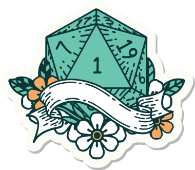 Bir insan tarafından çizilmiş doğal bir d20 zar etiketi.