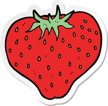 Bir insan tarafından çizilmiş karikatür çileği çıkartması.