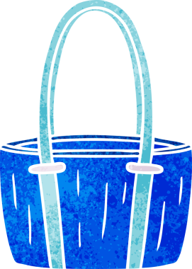 Bir insan tarafından çizilmiş kırmızı büyük bir çantanın retro karikatürü.