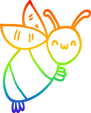 Gökkuşağı gradyan çizgi çizimi. Bir insan tarafından çizilmiş şirin bir çizgi film arısı.