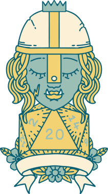 Retro Dövme Tarzı Yarı Ork Dövüşçüsü Bir insan tarafından çizilmiş doğal yirmi zar atışıyla