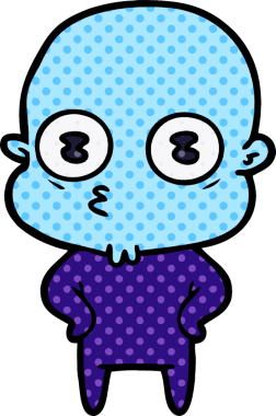 Bir insan tarafından çizilmiş garip kel uzay adamı çizgi filmi.