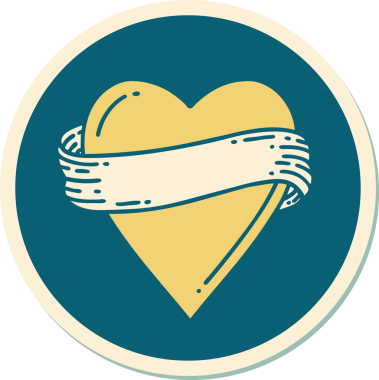 Bir insan tarafından çizilmiş geleneksel bir kalp ve bayrak stili dövme çıkartması.