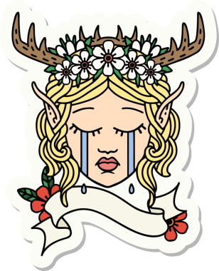 Bir insan tarafından çizilmiş üzgün bir Elf Druid karakterinin çıkartması.