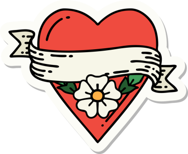 Geleneksel kalp çiçeği stili dövme çıkartması ve bir insan tarafından çizilmiş pankart.