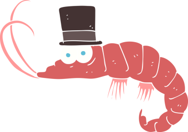 Bir insan tarafından çizilmiş karidesin düz renk çizimi