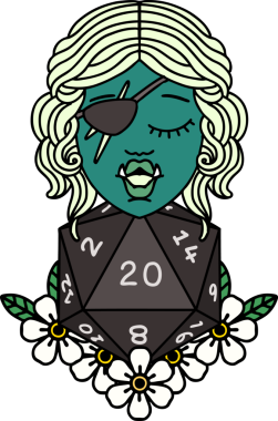 Retro Dövme Biçimi Bir insan tarafından çizilmiş 20 zarlı yarı ork