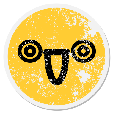 Bir insan tarafından çizilmiş neşeli, dairesel bir yüz çıkartması.