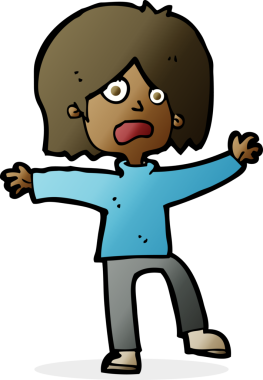 Bir insan tarafından çizilmiş korkmuş bir çizgi film karakteri.