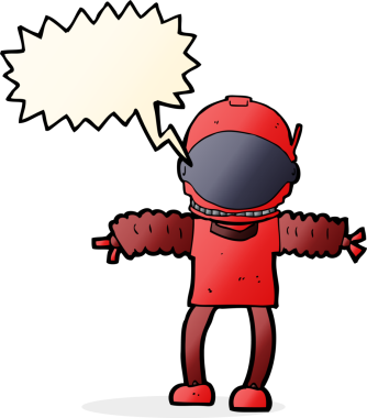 Bir insan tarafından çizilmiş konuşma balonu olan bir astronot.