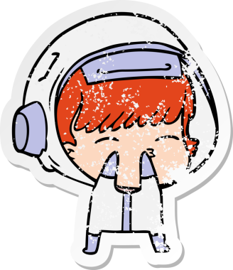 Bir insan tarafından çizilmiş garip bir astronotun sıkıntılı çıkartması.