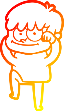 Bir insan tarafından çizilmiş mutlu bir çizgi film karakteri çizimi.