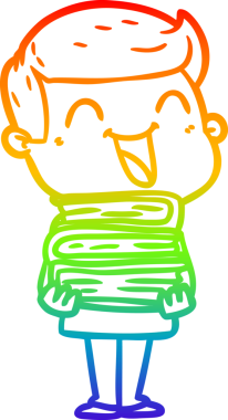 Gökkuşağı gradyan çizgi çizimi bir insan tarafından çizilmiş gülen bir karikatür adam