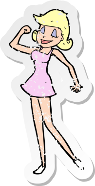 Çizgi filmdeki bir kadının gerilimli retro çıkartması bir insan tarafından çizilebilir.