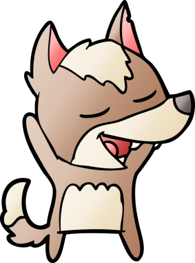 Bir insan tarafından çizilmiş gülen bir kurt.