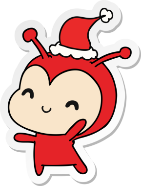 Bir insan tarafından çizilmiş kawaii bayan böceğinin el çizimi Noel çıkartması.