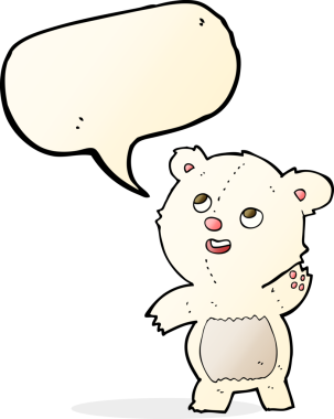 Bir insan tarafından çizilmiş konuşma balonlu şirin kutup ayısı oyuncak ayısı.