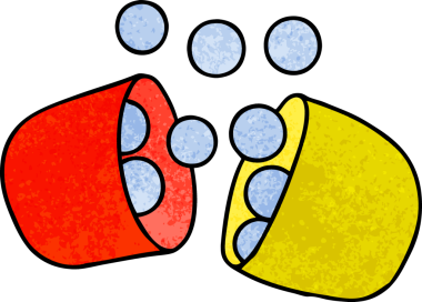 Bir insan tarafından çizilmiş açık ilaç tabletinin desenli çizimi