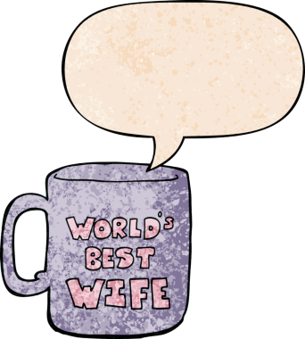 Dünyanın en iyi kadın kupasının insan tarafından çizilmiş retro dokuma tarzı konuşma balonu.