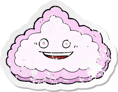 Bir insan tarafından çizilmiş mutlu pembe bulutun gerici, sıkıntılı çıkartması.