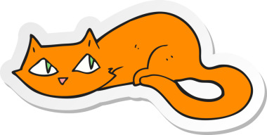 Bir insan tarafından çizilmiş çizgi film kedisinin çıkartması.