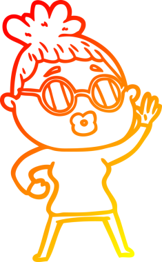 Bir insan tarafından çizilmiş güneş gözlüğü takan bir kadının çizgi film çizimi.