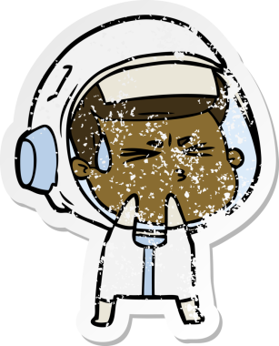 Bir insan tarafından çizilmiş stresli astronot karikatürü.