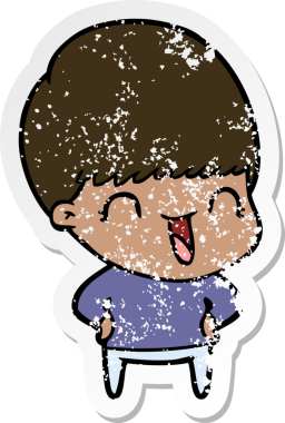 Bir insan tarafından çizilmiş mutlu çizgi film çocuğunun sıkıntılı çıkartması.