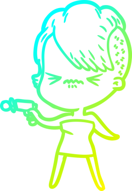 Bir çizgi film karakteri çizen soğuk gradyan, bir insan tarafından çizilmiş hippi bir kız.