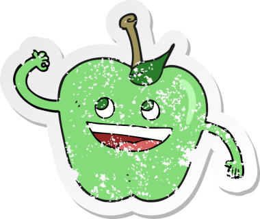 Bir insan tarafından çizilmiş elma karikatürünün gerilimli yapıştırması.