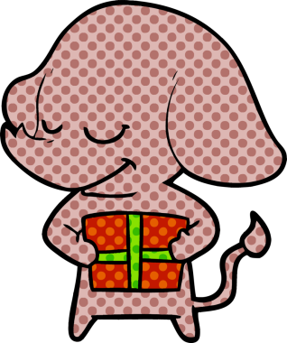 Bir insan tarafından çizilmiş, gülümseyen bir fil.